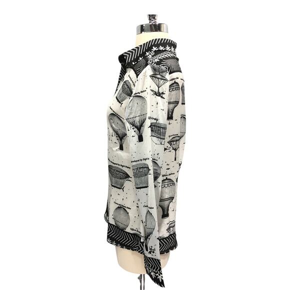 LAI MENG Size 2 Five Cat Japanese White Black Hot Air Balloon Novelty Top NWT! - Picture 9 of 9